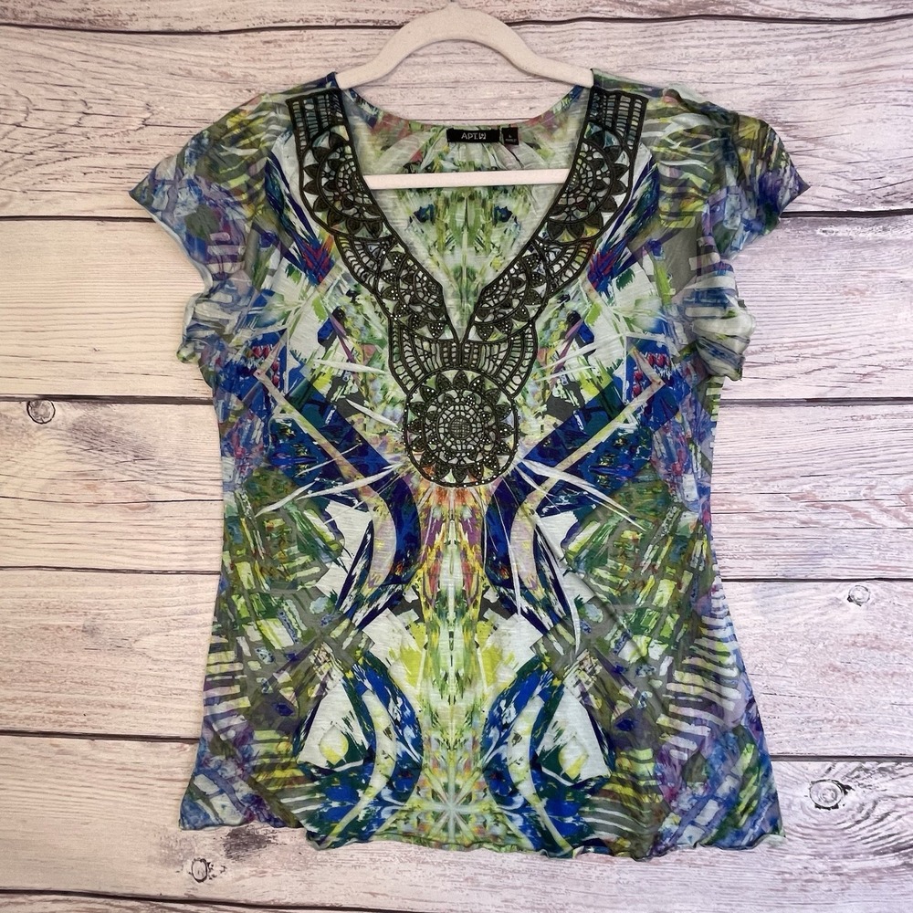 Apt 9 and One World Top Size L Women's Boho Rhinestones 2 for $10 - Picture 4 of 13